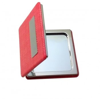 Kişiye Özel Kare Model Kırmızı Deri makyaj Aynası